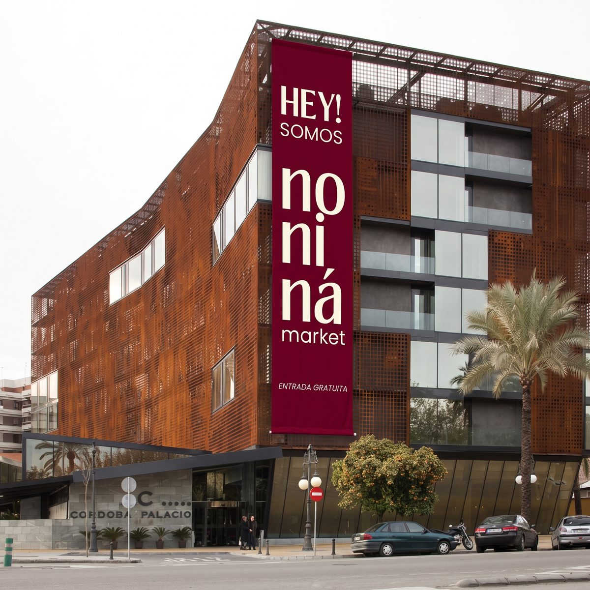 Lona de Noniná Market en la fachada del hotel Eurostars Palace de Córdoba